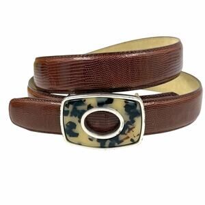 VTG 90s Terry Stack Brown Lizard Faux Leather Faux Tortoise Buckle Belt Size M